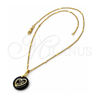 Oro Laminado Pendant Necklace, Gold Filled Style Virgen Maria Design, Black Resin Finish, Golden Finish, 04.09.0020.18 (0.35 Gauge, 01 MM Thickness, 18 Inches Length)