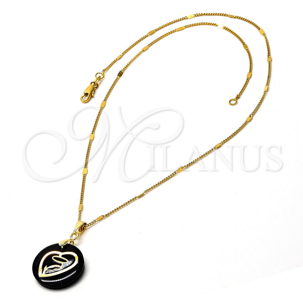 Oro Laminado Pendant Necklace, Gold Filled Style Virgen Maria Design, Black Resin Finish, Golden Finish, 04.09.0020.18 (0.35 Gauge, 01 MM Thickness, 18 Inches Length)
