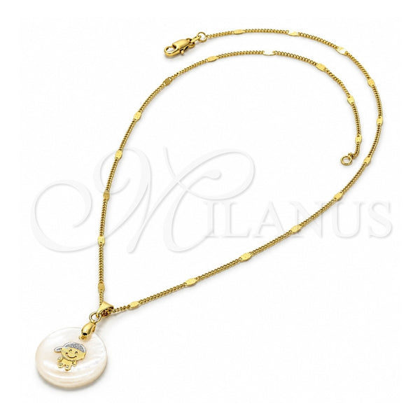 Oro Laminado Pendant Necklace, Gold Filled Style with Ivory Mother of Pearl, Polished, Golden Finish, 04.09.0025.18 (0.35 Gauge, 01 MM Thickness, 18 Inches Length)