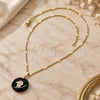 Oro Laminado Pendant Necklace, Gold Filled Style with Black Opal, Polished, Golden Finish, 04.09.0026.18 (0.35 Gauge, 01 MM Thickness, 18 Inches Length)