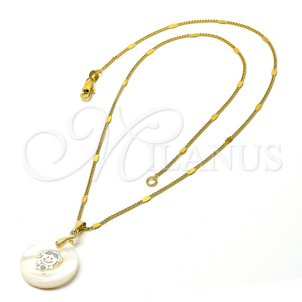 Oro Laminado Pendant Necklace, Gold Filled Style with Ivory Mother of Pearl, Polished, Golden Finish, 04.09.0027.18 (0.35 Gauge, 01 MM Thickness, 18 Inches Length)