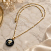 Oro Laminado Pendant Necklace, Gold Filled Style with Black Opal, Polished, Golden Finish, 04.09.0028.18 (0.35 Gauge, 01 MM Thickness, 18 Inches Length)