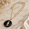 Oro Laminado Pendant Necklace, Gold Filled Style with Black Opal, Polished, Golden Finish, 04.09.0035.18 (0.35 Gauge, 01 MM Thickness, 18 Inches Length)