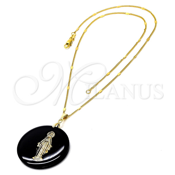 Oro Laminado Pendant Necklace, Gold Filled Style with Black Opal, Polished, Golden Finish, 04.09.0035.18 (0.35 Gauge, 01 MM Thickness, 18 Inches Length)