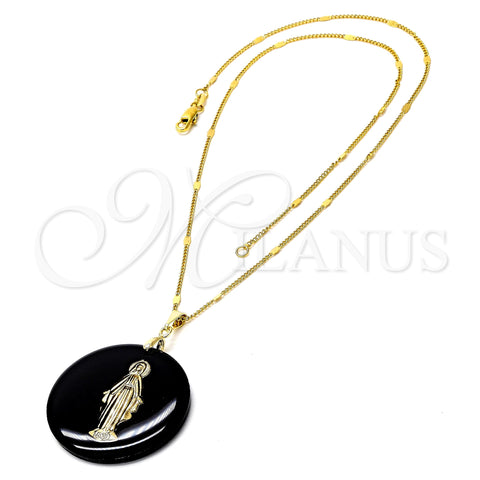Oro Laminado Pendant Necklace, Gold Filled Style with Black Opal, Polished, Golden Finish, 04.09.0035.18 (0.35 Gauge, 01 MM Thickness, 18 Inches Length)