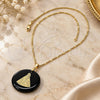 Oro Laminado Pendant Necklace, Gold Filled Style Caridad del Cobre Design, with Black Opal, Polished, Golden Finish, 04.09.0037.18 (0.35 Gauge, 01 MM Thickness, 18 Inches Length)