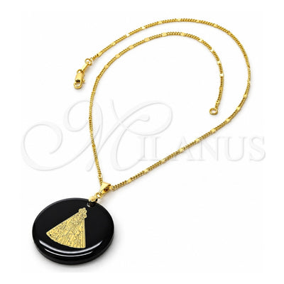 Oro Laminado Pendant Necklace, Gold Filled Style Caridad del Cobre Design, with Black Opal, Polished, Golden Finish, 04.09.0037.18 (0.35 Gauge, 01 MM Thickness, 18 Inches Length)