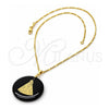 Oro Laminado Pendant Necklace, Gold Filled Style Caridad del Cobre Design, with Black Opal, Polished, Golden Finish, 04.09.0037.18 (0.35 Gauge, 01 MM Thickness, 18 Inches Length)