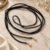Oro Laminado Fancy Necklace, Gold Filled Style Black Leather Finish, Golden Finish, 04.09.0024 (80 Inches Length)