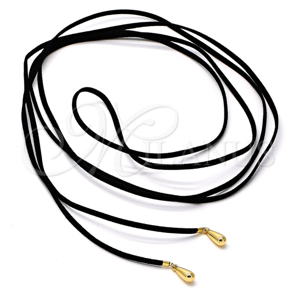 Oro Laminado Fancy Necklace, Gold Filled Style Black Leather Finish, Golden Finish, 04.09.0024 (80 Inches Length)