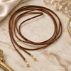 Oro Laminado Fancy Necklace, Gold Filled Style Brown Leather Finish, Golden Finish, 04.09.0024.1 (80 Inches Length)