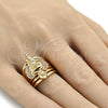 Oro Laminado Multi Stone Ring, Gold Filled Style Angel Design, with White Cubic Zirconia, Polished, Golden Finish, 01.60.0001.10 (Size 10)