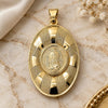 Oro Laminado Religious Pendant, Gold Filled Style Guadalupe Design, Matte Finish, Golden Finish, 05.09.0031