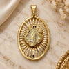 Oro Laminado Religious Pendant, Gold Filled Style Guadalupe Design, Polished, Golden Finish, 05.09.0032