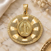 Oro Laminado Religious Pendant, Gold Filled Style Caridad del Cobre Design, Matte Finish, Golden Finish, 05.09.0033