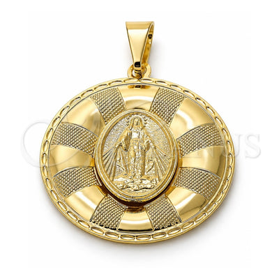 Oro Laminado Religious Pendant, Gold Filled Style Caridad del Cobre Design, Matte Finish, Golden Finish, 05.09.0033