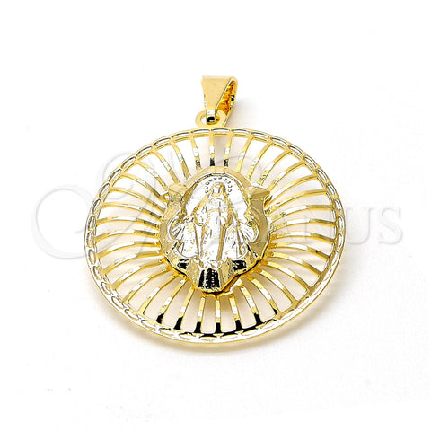 Oro Laminado Religious Pendant, Gold Filled Style San Benito Design, Polished, Golden Finish, 05.09.0035