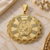 Oro Laminado Religious Pendant, Gold Filled Style Sagrado Corazon de Maria Design, Matte Finish, Golden Finish, 05.09.0036