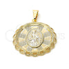 Oro Laminado Religious Pendant, Gold Filled Style Sagrado Corazon de Maria Design, Matte Finish, Golden Finish, 05.09.0036