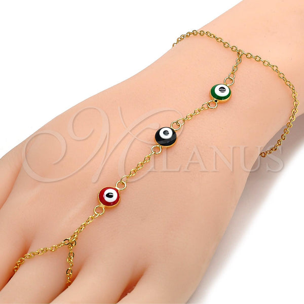 Gold Filled Bracelet — Fancy Bracelet Evil Eye and Rolo Design Multicolor — alternate product view — SKU 105683 | Oro Laminado brazalete — elegante Bracelet Evil Eye and Rolo diseño Multicolor — SKU 105683