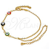 Oro Laminado Fancy Bracelet, Gold Filled Style Evil Eye and Rolo Design, Multicolor Enamel Finish, Golden Finish, 03.60.0144.1.08 (02 MM Thickness, 8 Inches Length)