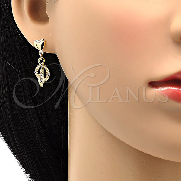 Gold Filled Ring — Dangle Earring Heart Design with White Crystal Polished — alternate product view — SKU 105687 | Oro Laminado anillo — Dangle Earring corazón diseño with cristal blanco pulido — SKU 105687