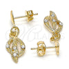 Oro Laminado Dangle Earring, Gold Filled Style Heart Design, with White Crystal, Polished, Golden Finish, 02.63.2489