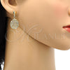 Oro Laminado Dangle Earring, Gold Filled Style Heart Design, with White Crystal, Polished, Golden Finish, 02.63.2492