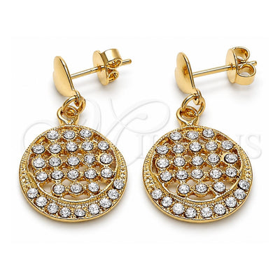 Oro Laminado Dangle Earring, Gold Filled Style Heart Design, with White Crystal, Polished, Golden Finish, 02.63.2492