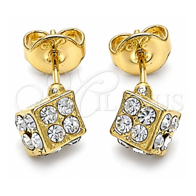 Oro Laminado Stud Earring, Gold Filled Style with White Crystal, Polished, Golden Finish, 02.63.2496 *PROMO*