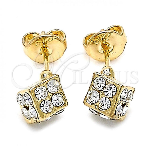 Oro Laminado Stud Earring, Gold Filled Style with White Crystal, Polished, Golden Finish, 02.63.2496 *PROMO*