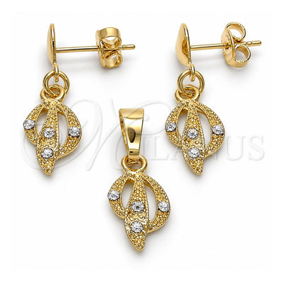 Oro Laminado Earring and Pendant Adult Set, Gold Filled Style with White Crystal, Polished, Golden Finish, 10.63.0581
