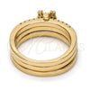 Oro Laminado Multi Stone Ring, Gold Filled Style Butterfly and Triple Design, with White Micro Pave and White Cubic Zirconia, Polished, Golden Finish, 01.100.0005.07 (Size 7)