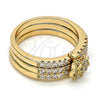Oro Laminado Multi Stone Ring, Gold Filled Style Butterfly and Triple Design, with White Micro Pave and White Cubic Zirconia, Polished, Golden Finish, 01.100.0005.08 (Size 8)