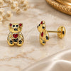 Oro Laminado Stud Earring, Gold Filled Style Teddy Bear Design, Red Enamel Finish, Golden Finish, 02.09.0123
