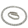 Stainless Steel Necklace and Bracelet, Hugs and Kisses and Leaf Design, Polished, Steel Finish, 06.231.0003