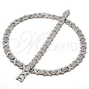Stainless Steel Bracelet — Necklace and Bracelet Hugs and Kisses and Leaf — main product view — SKU 105716 | Acero Inoxidable brazalete — Necklace and Bracelet Hugs and Kisses and Leaf — SKU 105716