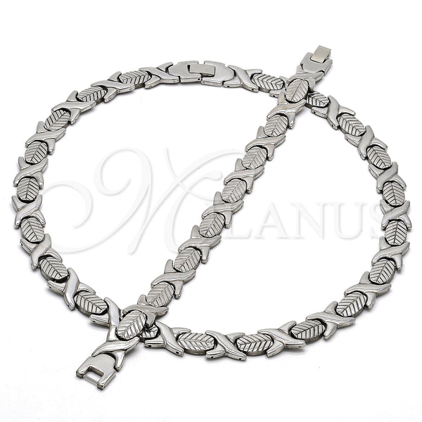 Stainless Steel Bracelet — Necklace and Bracelet Hugs and Kisses and Leaf — main product view — SKU 105716 | Acero Inoxidable brazalete — Necklace and Bracelet Hugs and Kisses and Leaf — SKU 105716