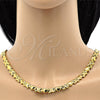 Stainless Steel Necklace and Bracelet, Hugs and Kisses and Heart Design, Polished, Golden Finish, 06.231.0004.2