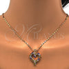 Oro Laminado Pendant Necklace, Gold Filled Style Heart Design, with Multicolor Cubic Zirconia, Polished, Golden Finish, 04.210.0001.1.18 (02 MM Thickness, 18 Inches Length)