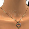 Oro Laminado Pendant Necklace, Gold Filled Style Heart Design, with Multicolor Cubic Zirconia, Polished, Golden Finish, 04.210.0001.1.18 (02 MM Thickness, 18 Inches Length)