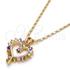 Oro Laminado Pendant Necklace, Gold Filled Style Heart Design, with Multicolor Cubic Zirconia, Polished, Golden Finish, 04.210.0001.1.18 (02 MM Thickness, 18 Inches Length)