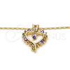 Oro Laminado Pendant Necklace, Gold Filled Style Heart Design, with Multicolor Cubic Zirconia, Polished, Golden Finish, 04.210.0001.1.18 (02 MM Thickness, 18 Inches Length)