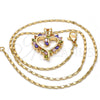Oro Laminado Pendant Necklace, Gold Filled Style Heart Design, with Multicolor Cubic Zirconia, Polished, Golden Finish, 04.210.0001.1.18 (02 MM Thickness, 18 Inches Length)