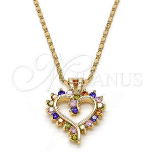Gold Filled Necklace — Pendant Necklace Heart Design with Multicolor Cubic Zirconia — main product view — SKU 105763 | Oro Laminado collar — Pendant Necklace corazón diseño with Multicolor Cubic Zirconia — SKU 105763