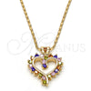 Oro Laminado Pendant Necklace, Gold Filled Style Heart Design, with Multicolor Cubic Zirconia, Polished, Golden Finish, 04.210.0001.1.18 (02 MM Thickness, 18 Inches Length)