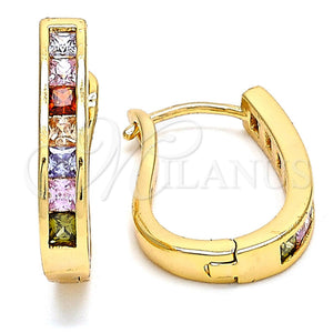 Gold Filled Hoop Earrings — Huggie Hoop with Multicolor Cubic Zirconia Polished 02. — main product view — SKU 105798 | Oro Laminado aretes de aro — Huggie Hoop with Multicolor Cubic Zirconia pulido 02. — SKU 105798