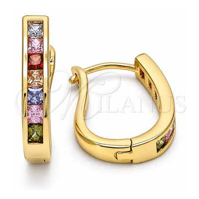 Oro Laminado Huggie Hoop, Gold Filled Style with Multicolor Cubic Zirconia, Polished, Golden Finish, 02.237.0009.15