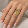 Oro Laminado Multi Stone Ring, Gold Filled Style with White Crystal, Polished, Golden Finish, 01.118.0028.08 (Size 8)