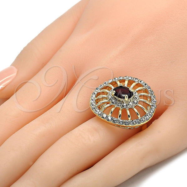 Gold Filled Ring — Multi Stone Ring with Garnet Cubic Zirconia and — alternate product view — SKU 105828 | Oro Laminado anillo — Multi Stone Ring with Garnet Cubic Zirconia and — SKU 105828